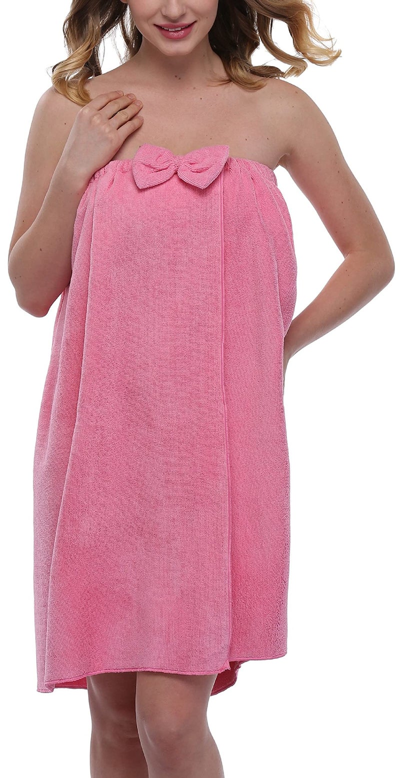 goodmansam Women's Shower Wrap Robes Spa Body Wrap Bathrobe Ultra Absorbent Cover up Towels, Deep Pink - Image 1